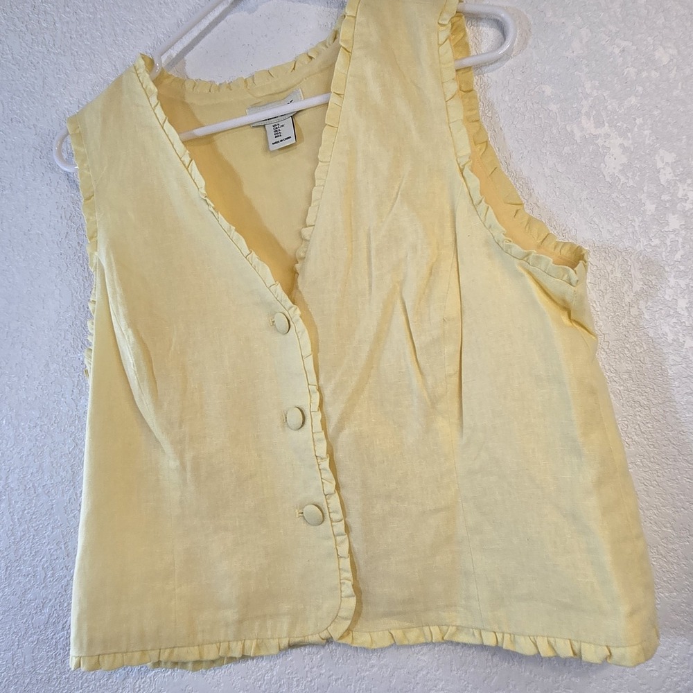 Rachel Zoe Women's Large Yellow Linen Blend Ruffle Trim Button Front Vest Top... - Picture 13 of 16